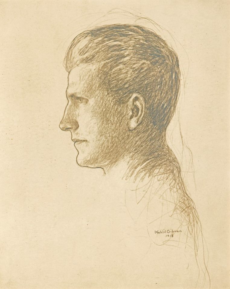 Modern American Writers [Gibran's Portrait of Howard W. Cook, 1918], "The Sun", Sunday, December 22, 1918, p. 5.